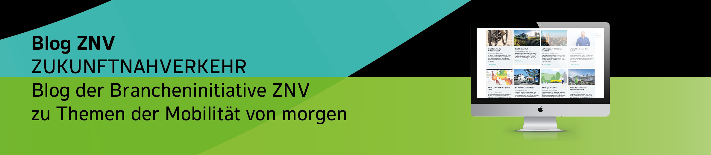 Abbildung eines Monitors, welcher den Blog der Brancheninitiative Zukunftnahverkehr über das Thema Mobilität von morgen zeigt.