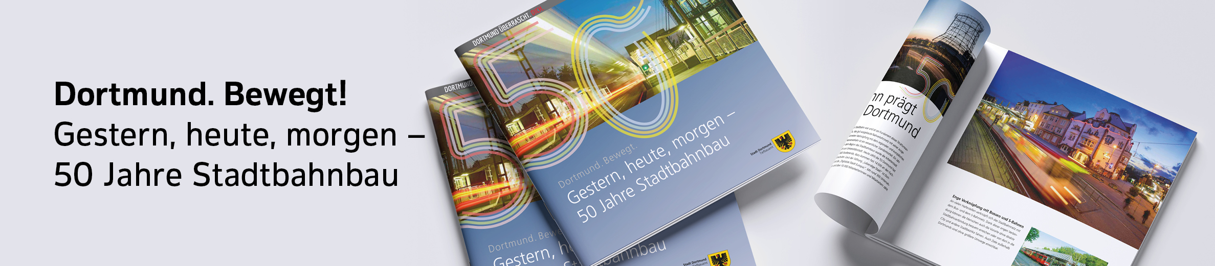 Eine Abbildung, welche die Broschüre zu Gestern, Heute, Morgen - 50 Jahre Stadtbahnbau zeigt.