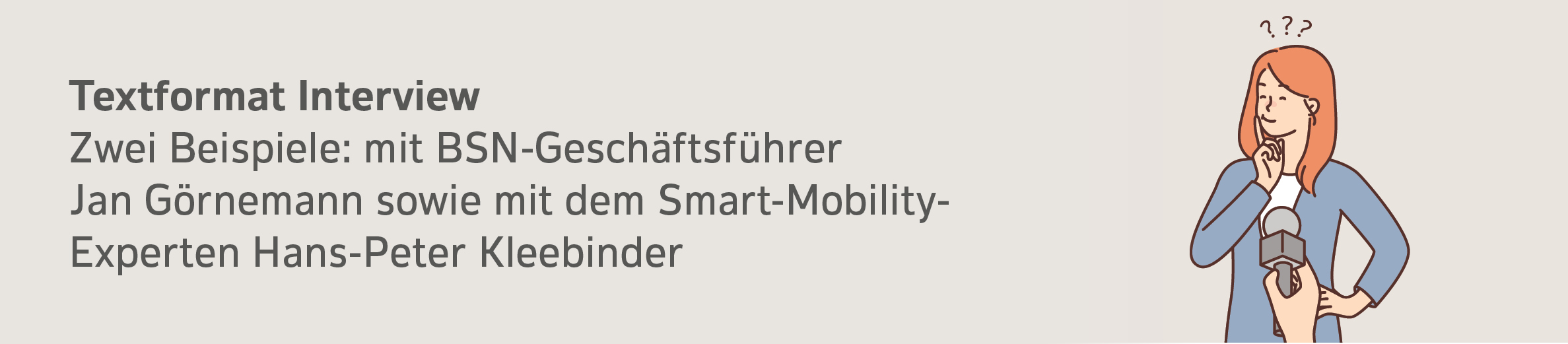Illustration zu einem Textformat Interview mit BSN-Gaschäftsführer Jan Görnemann sowie dem Smart-Mobility-Experten Hans-Peter Kleebinder.