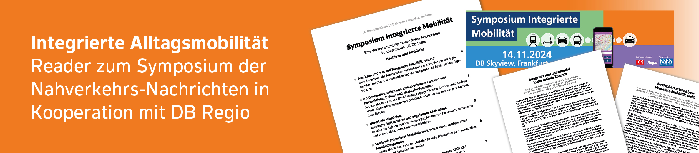 Abbildung eines Readers zum Symposium der Nahverkehrs-Nachrichten in Kooperation mit DB Regio unter dem Titel Integrierte Alltagsmobilität.